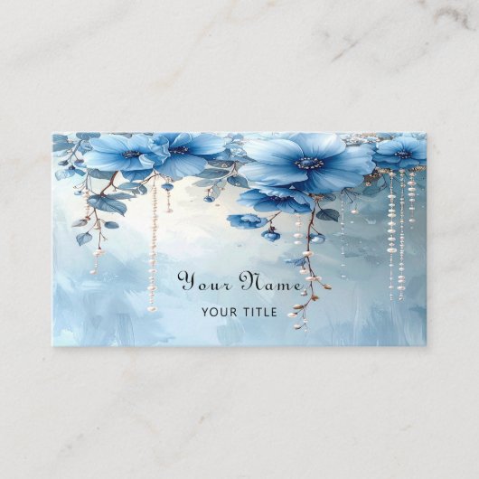 Carte de visite Fleurs bleues et perles (Devant)