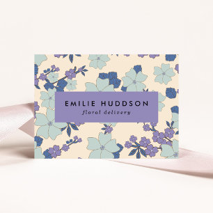 Carte De Visite Fleurs Bleues, Fleurs Violettes, Fleuriste, Boutiq
