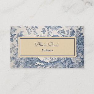 Carte De Visite Fleurs bleues Toile de Jouy votre nom
