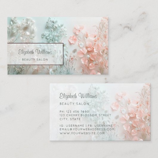 Carte De Visite Fleurs Bohème Pastel 3D (Devant / Derrière)