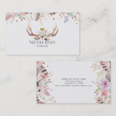 Carte De Visite Fleurs & Bois de Cerf Boho Chic Glam (Devant / Derrière)