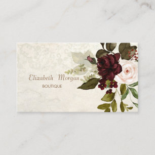 Carte De Visite Fleurs bordeaux en dentelle chic vintage