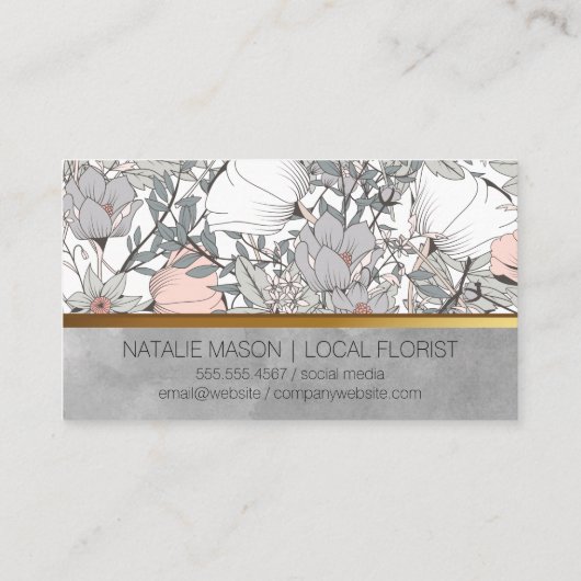 Carte De Visite Fleurs Botaniques Fleurs Métal Or (Dos)