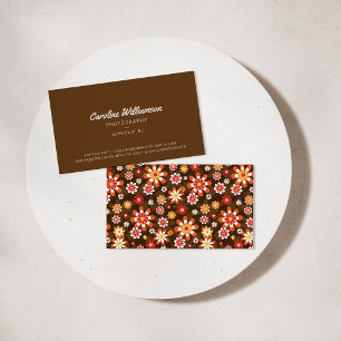 Carte De Visite Fleurs Botaniques Marron Orange Rétro Groovy Tenda