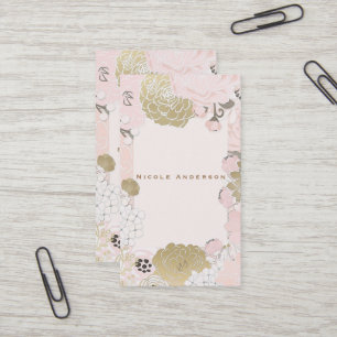 Carte De Visite Fleurs Botaniques Vintage Glam Rose Pâle & Or