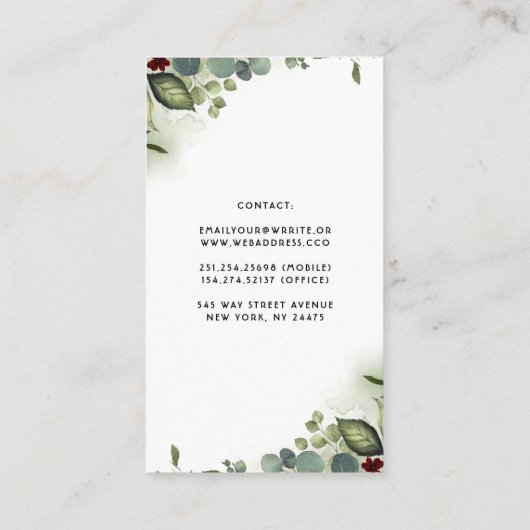 Carte De Visite Fleurs bourguignonnes et verdure Garland Elégant B (Dos)