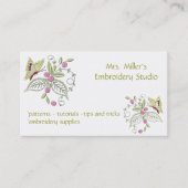 Carte De Visite Fleurs brodées Papillon Motif Broderie (Devant)