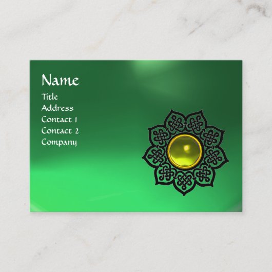 Carte De Visite FLEURS CELTIQUES JAUNE GEM MONOGRAM Emerald Green (Devant)