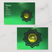 Carte De Visite FLEURS CELTIQUES JAUNE GEM MONOGRAM Emerald Green (Devant / Derrière)