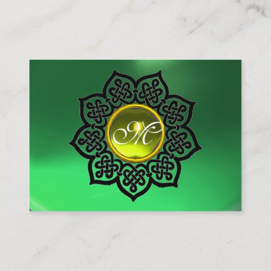 Carte De Visite FLEURS CELTIQUES JAUNE GEM MONOGRAM Emerald Green (Dos)