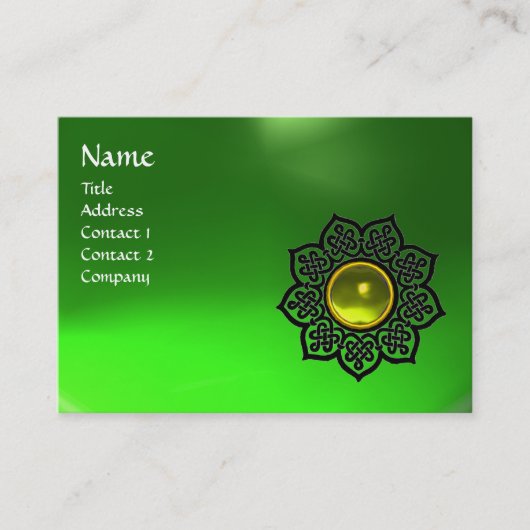 Carte De Visite FLEURS CELTIQUES JAUNE GEM MONOGRAM Emerald Green (Devant)