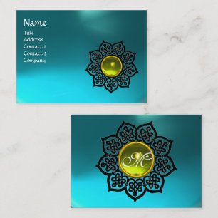 Carte De Visite FLEURS CELTIQUES NOIRES JAUNE GEM MONOGRAM Aqua Bl