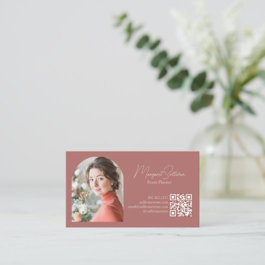 Carte De Visite Fleurs chic élégant Simple Minimal QR Code (Debout devant)