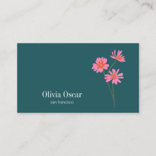 Carte De Visite Fleurs colorées Moderne rose Turquoise Vert Floral