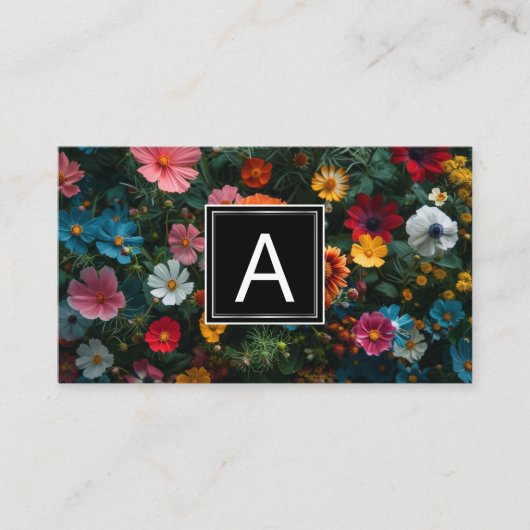 Carte De Visite Fleurs colorées | Monogramme (Devant)