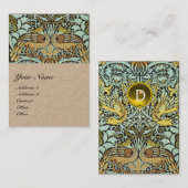 Carte De Visite FLEURS, COQUES DE PAIX ET DRAGONS MONOGRAMME Kraft (Devant / Derrière)