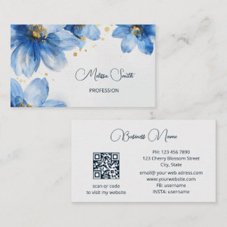 Carte De Visite Fleurs d'aquarelle bleu or