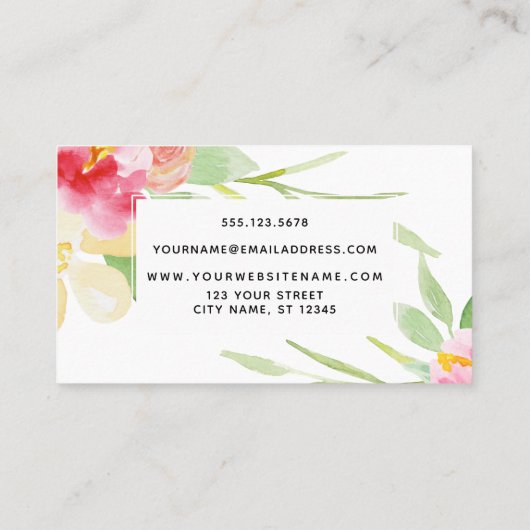 Carte De Visite Fleurs d'aquarelle Boho blanc sur blanc (Dos)