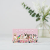 Carte De Visite Fleurs d'aquarelle de chien de chat rose (Debout devant)