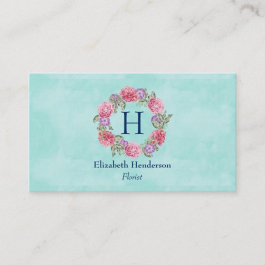 Carte De Visite Fleurs d'aquarelle de couronne fleurie rose et pou (Devant)