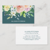 Carte De Visite Fleurs d'aquarelle Élégant Turquoise Floral (Devant / Derrière)
