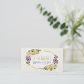 Carte De Visite Fleurs d'aquarelle et fleurs de polygones or (Debout devant)