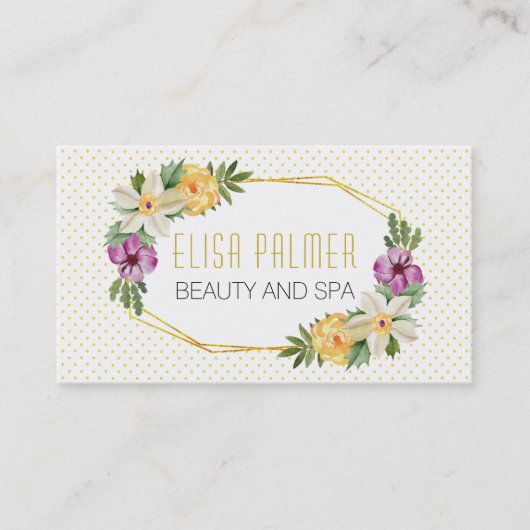 Carte De Visite Fleurs d'aquarelle et fleurs de polygones or (Devant)