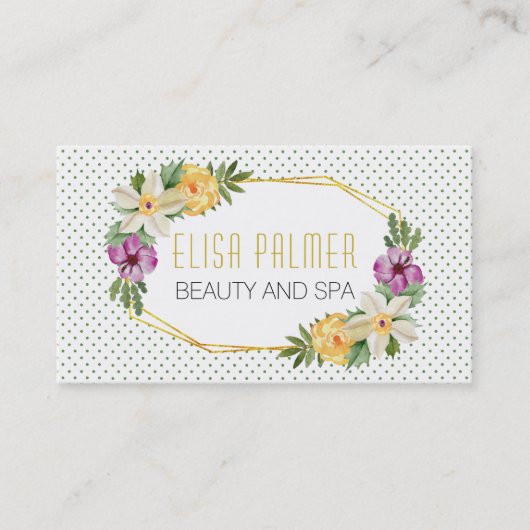 Carte De Visite Fleurs d'aquarelle et fleurs de polygones or (Devant)