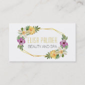 Carte De Visite Fleurs d'aquarelle et fleurs de polygones or (Devant)
