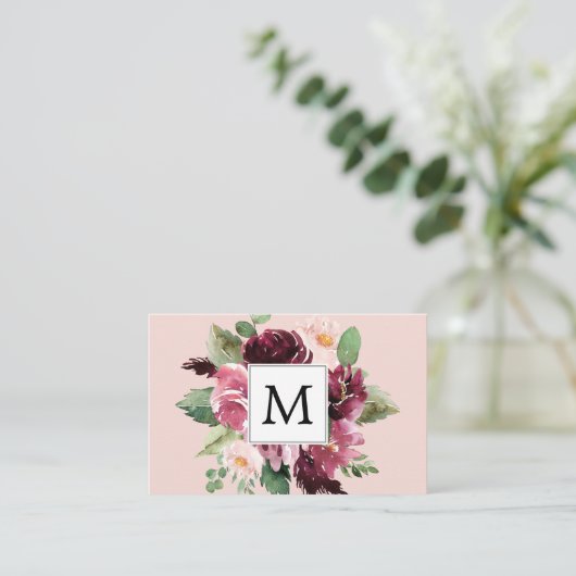 Carte De Visite Fleurs d'aquarelle modernes Monogrammes (Debout devant)