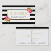 Carte De Visite Fleurs d'aquarelle noir et blanc rayures florales (Devant / Derrière)