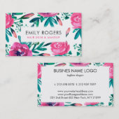 Carte De Visite Fleurs d'aquarelle rose (Devant / Derrière)