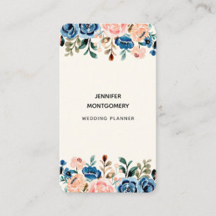 Carte De Visite Fleurs d'aquarelle rose et bleu
