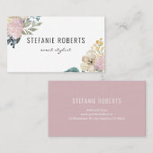 Carte De Visite Fleurs d'aquarelle rose et jaune délicates (Devant / Derrière)
