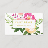Carte De Visite Fleurs d'aquarelle rose jaune vert (Devant)