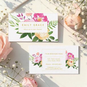 Carte De Visite Fleurs d'aquarelle rose jaune vert