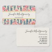 Carte De Visite Fleurs d'aquarelle rose sur bandes (Devant / Derrière)