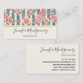 Carte De Visite Fleurs d'aquarelle rose sur bandes (Devant / Derrière)