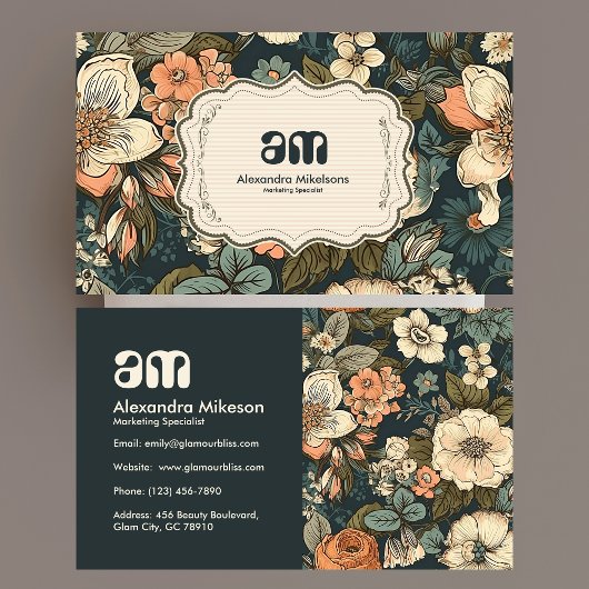 Carte De Visite Fleurs d'aquarelle vintage Professionnel