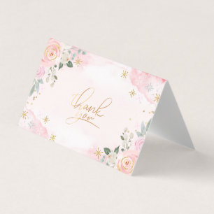 Carte De Visite Fleurs de aquarelle Flocons de neige Merci