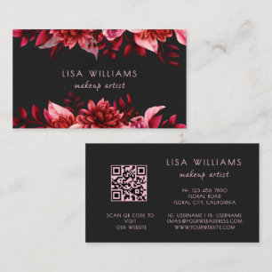 Carte De Visite Fleurs de aquarelle noires florales rouges roses l