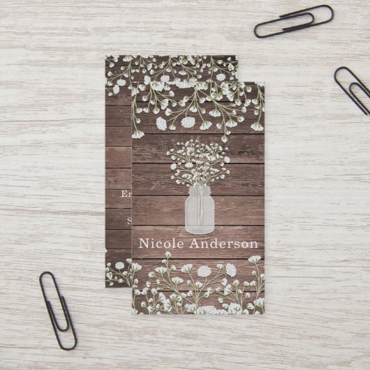 Carte De Visite Fleurs de Baby's Breath Bois Rustique Campagne Chi (Devant/Arrière en situation)