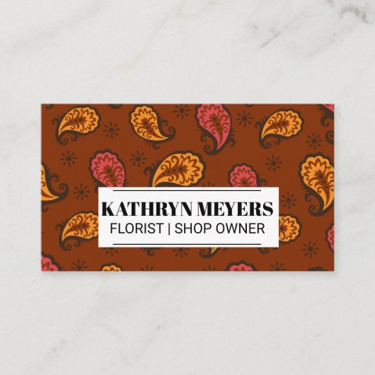 Carte De Visite Fleurs de Boutique | Motif Fleur de Paisley (Devant)