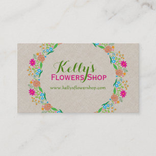 Carte De Visite Fleurs de campagne colorées Faux Linen Arrière - p