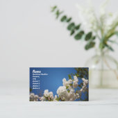 Carte De Visite Fleurs de cerisier blanches sur le fond bleu (Debout devant)