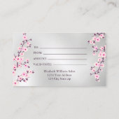 Carte De Visite Fleurs de cerisier rose Argent (Dos)