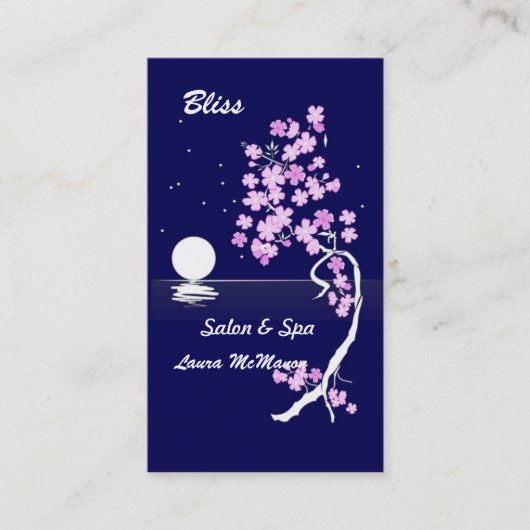 Carte De Visite Fleurs de cerisier (Sakura) la nuit (sur le bleu) (Devant)