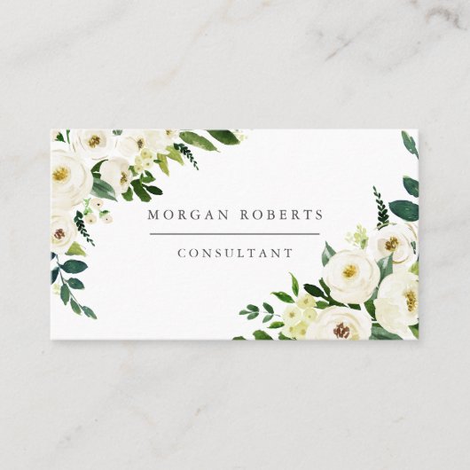 Carte De Visite Fleurs de Champagne Blanc Professionnel ou Beauté (Devant)