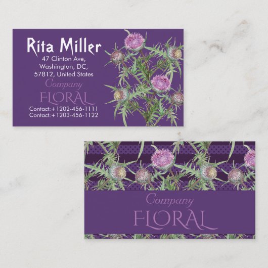 Carte De Visite Fleurs de chardon (Devant / Derrière)
