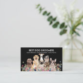 Carte De Visite Fleurs de Chiens noirs et blancs (Debout devant)